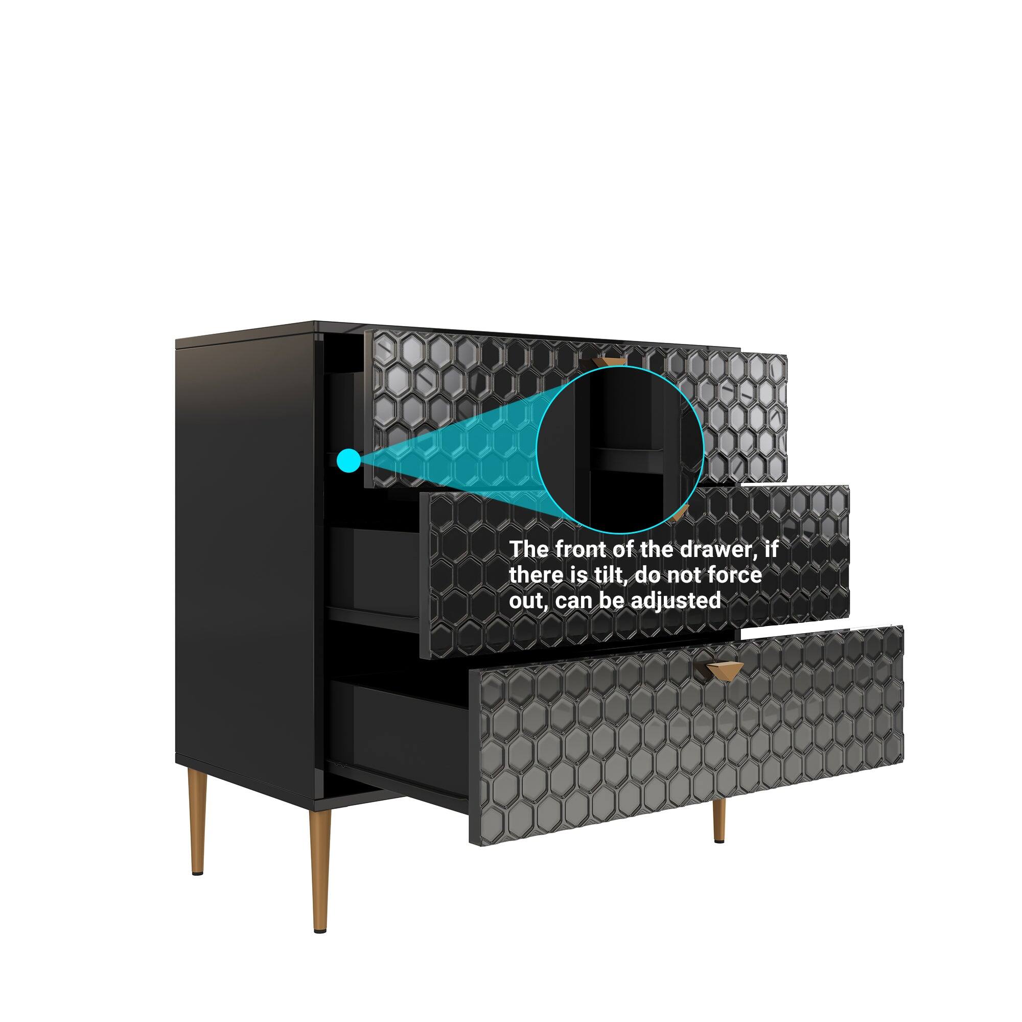The front of the drawer, if there is tilt, do not force out, can be adjusted.