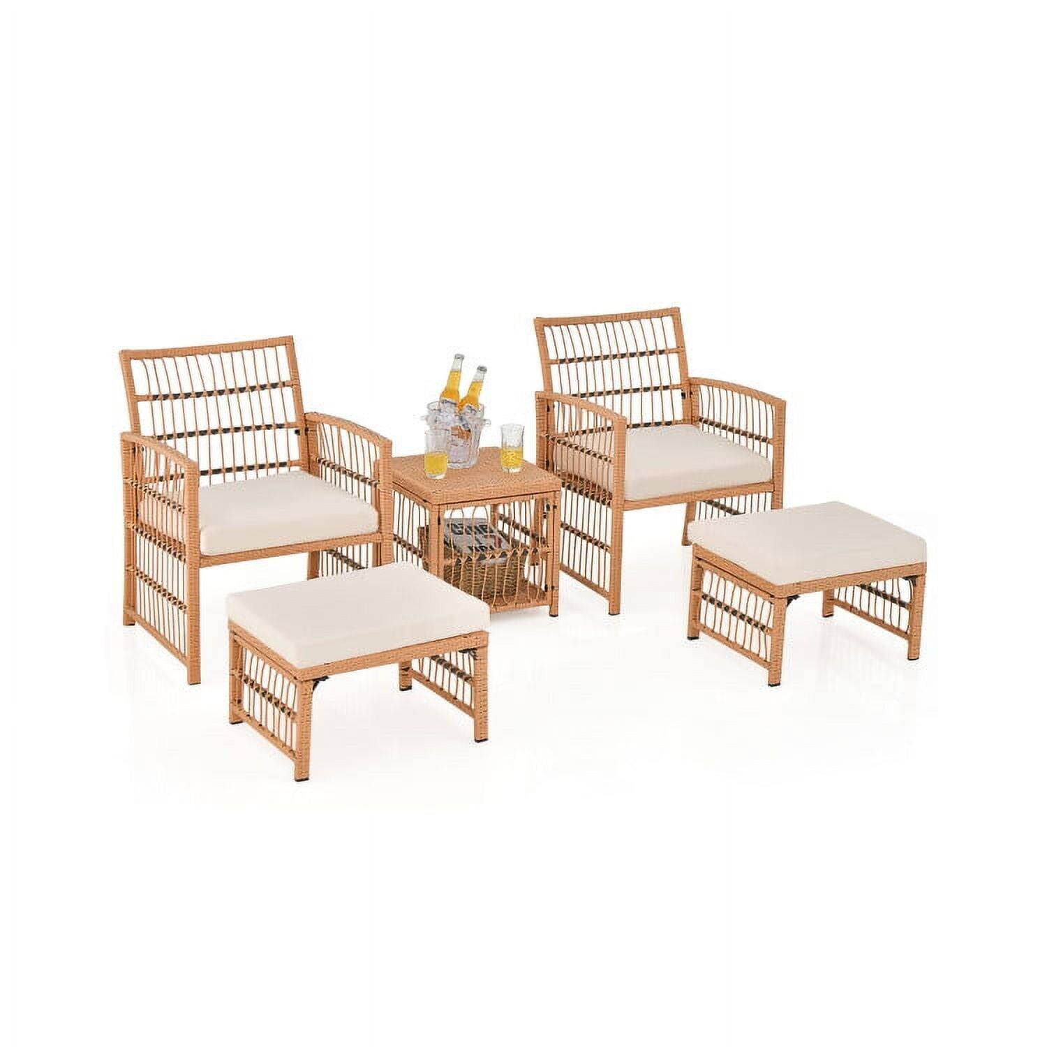 Alt View 3. Kadyn - 5 Piece Patio Wicker Sofa Set, Small Patio Conversation Furniture Set with Seat and Back Cushions-Natural - White.