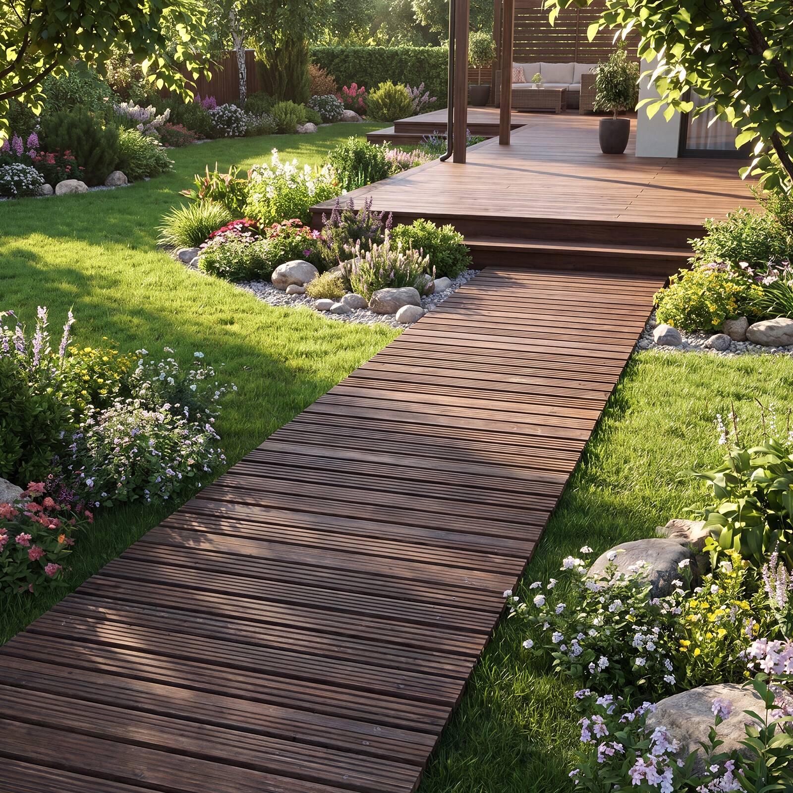 Alt View 3. Costway - Costway 1 PCS 12 FT Wooden Garden Pathway with Non-Slip Surface, Fir Wood Decorative Boardwalk - Brown.