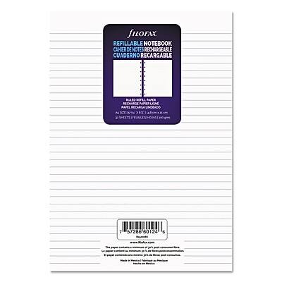 FILofax Refillable Notebook  
Cahier de Notes Rechargeable  
Cuaderno Recargable  

Bac Befrl Paper Recharge  
Papel Recarga  
Papel Recarca  
Lined  
Lindeado  

X*X  
7 57286 60124 6  

www.filofax.com