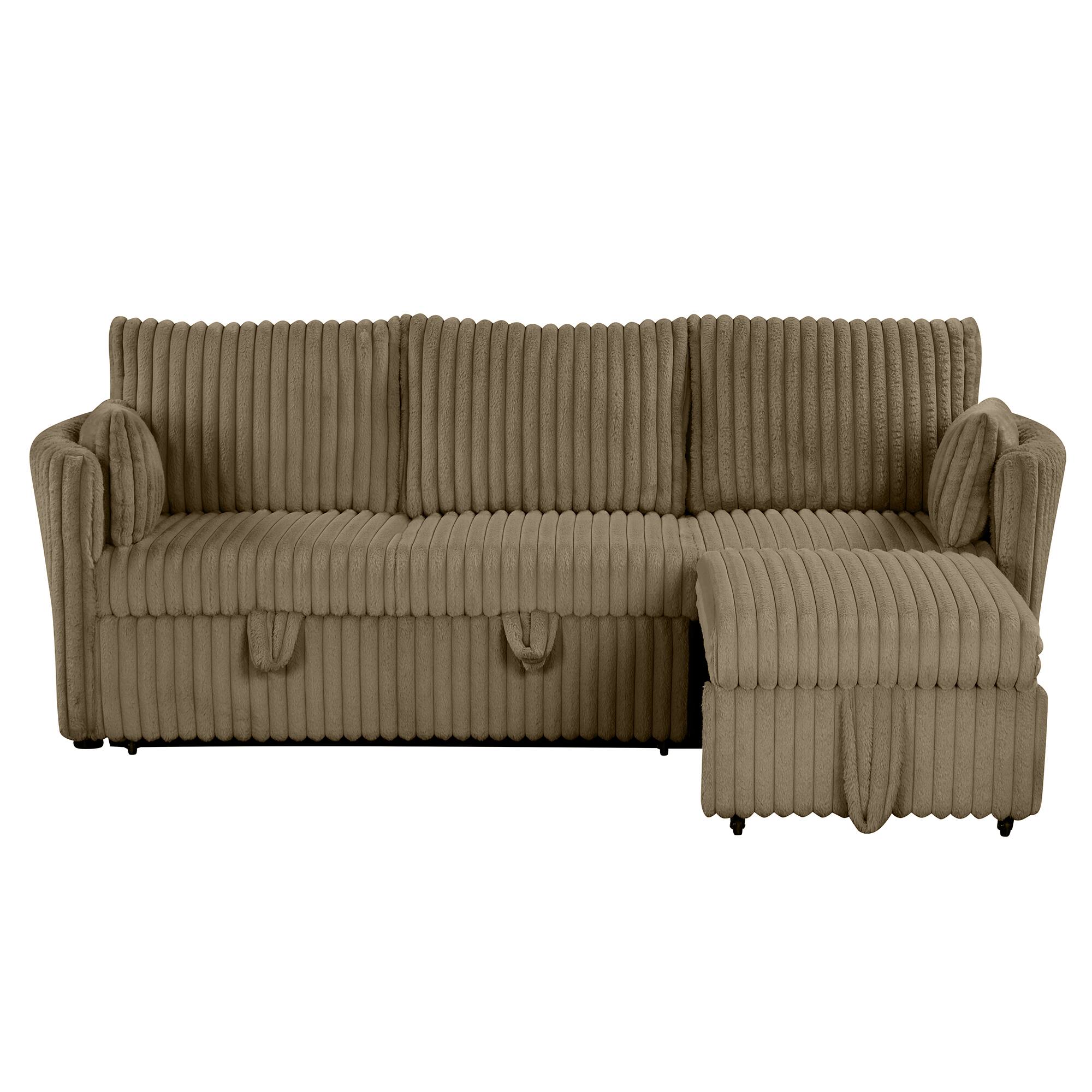 Angle. Vaczon - Modern 3-Seater Sofa with USB Ports, Comfortable Sleeper Couch Includes 2 Pillows for Living Room Apartment - Dark khaki.