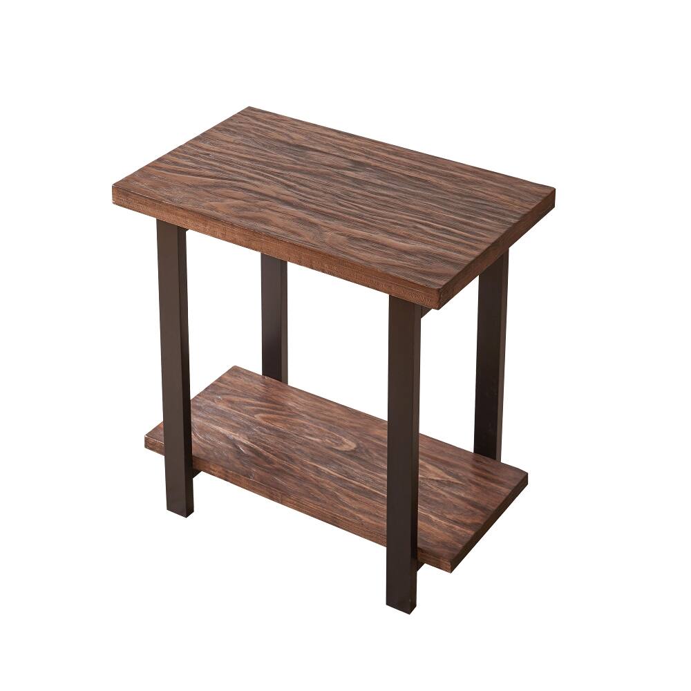 Alt View 7. Loheer - Loheer Industrial End Table Solid Wood Side Table Distressed Pine Farmhouse Nightstand 2-Tier Sofa Table - Brown.