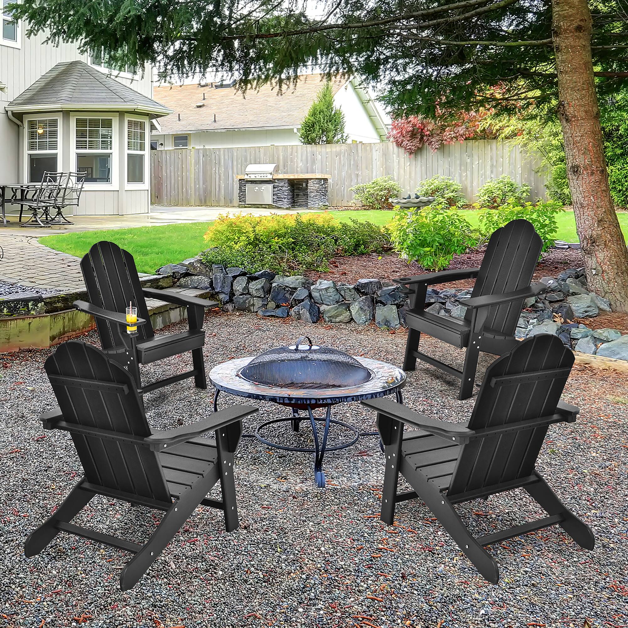 Alt View 2. Costway - Costway Patio Adirondack Chair Weather Resistant Garden Deck W/Cup Holder - Black.