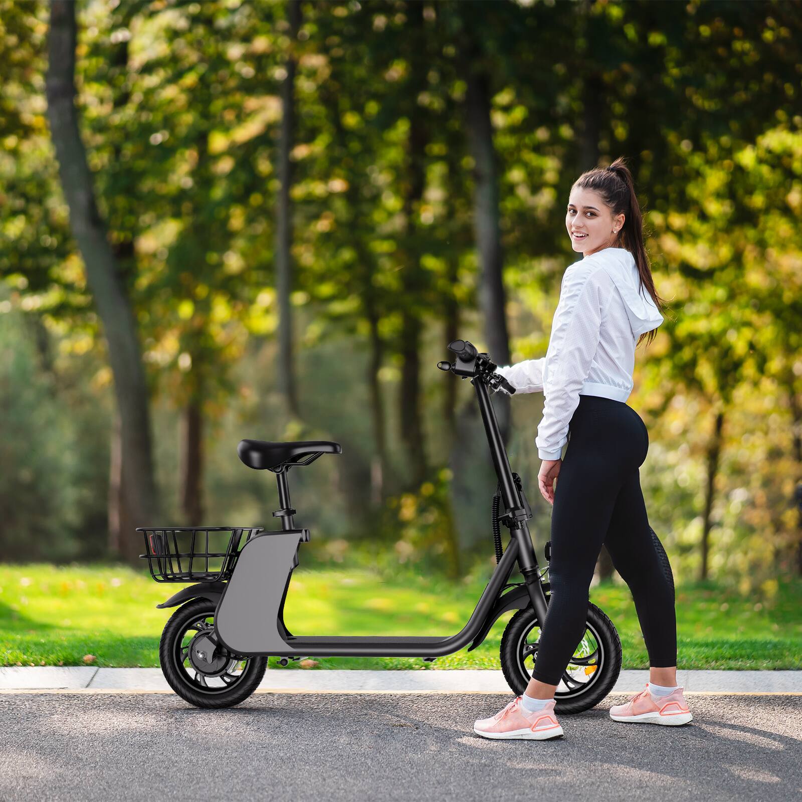 Alt View 7. Windhorse - WINDHORSE Urban Cruiser Foldable Electric Scooter with Seat, 450W Brushless Motor, 20 Miles Max Range, 20 MPH Max Speed - Black.