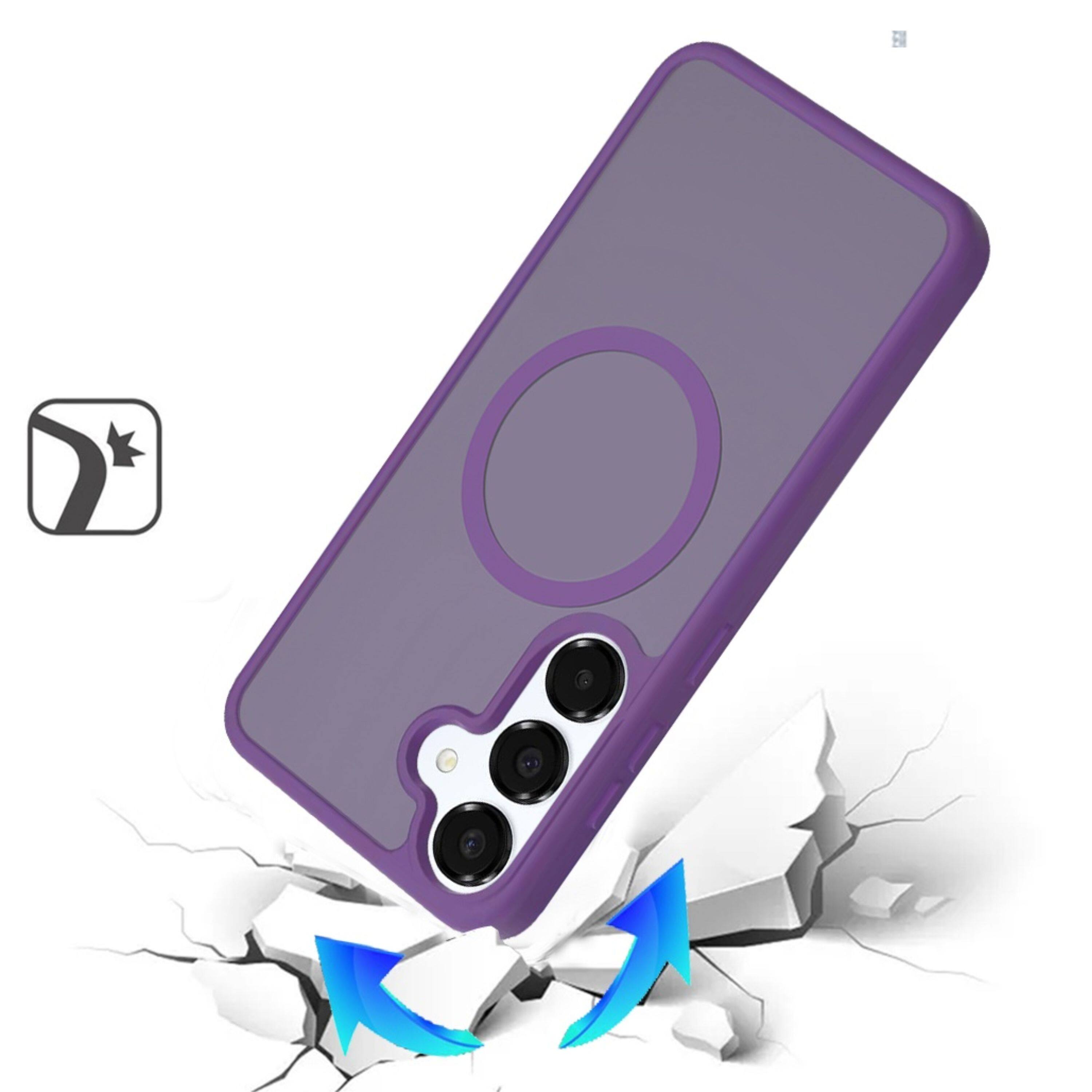 Left. Kitcheniva - Smooth Translucent Magnetic Circle Phone Case With Tempered Glass For Samsung Galaxy S25+/S24+ Dark Purple - Dark Purple.