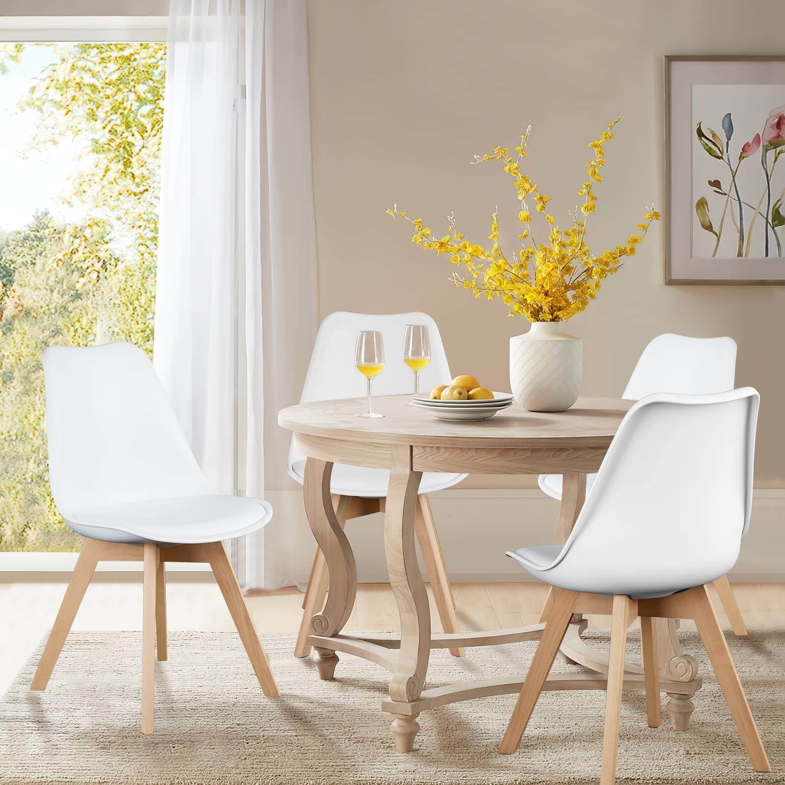 Front. Bestier - PU Leather Upholstered Dining Chairs with Wood Legs, Set of 4 for Kitchen, Dining, Living Room - White.