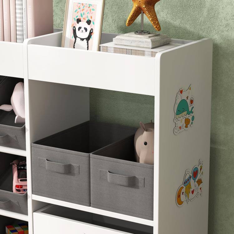 Alt View 9. PULUZ - Kids Toy Storage Organizer with 11 Bins, Moveable Cabinet, Top Shelves, 3 Stickers, for Nursery, Playroom - White.
