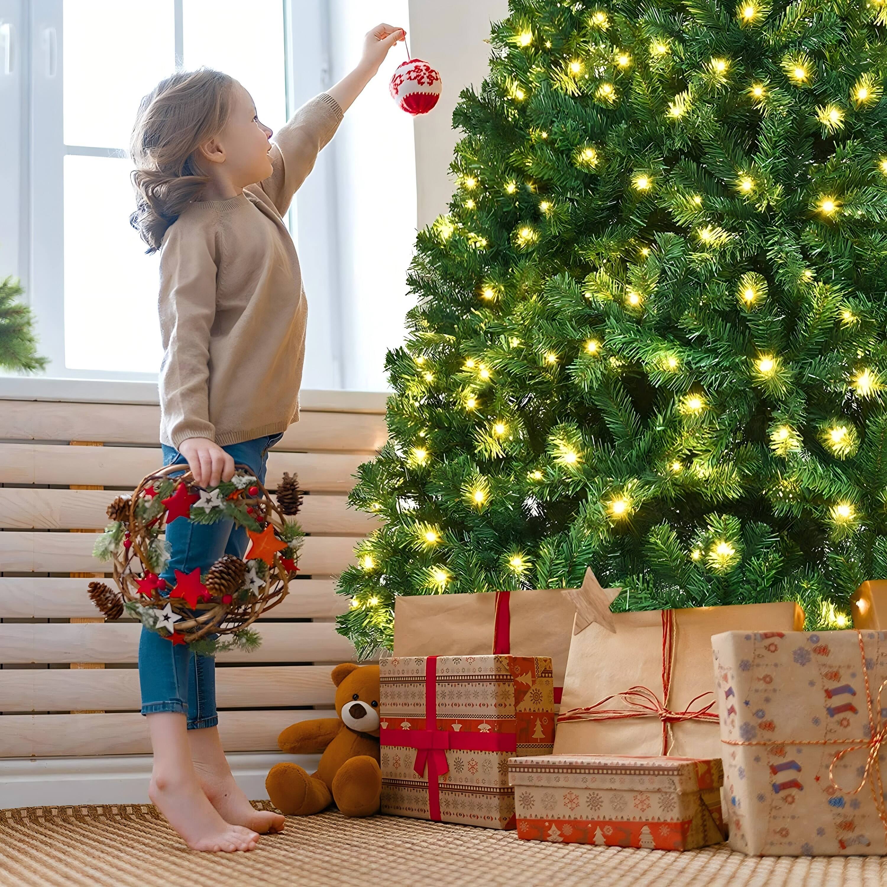 Alt View 5. Sugift - 6-Ft Pre-Lit Artificial Christmas Tree with 300 Warm White Lights & 1000 Branch Tips - Green.