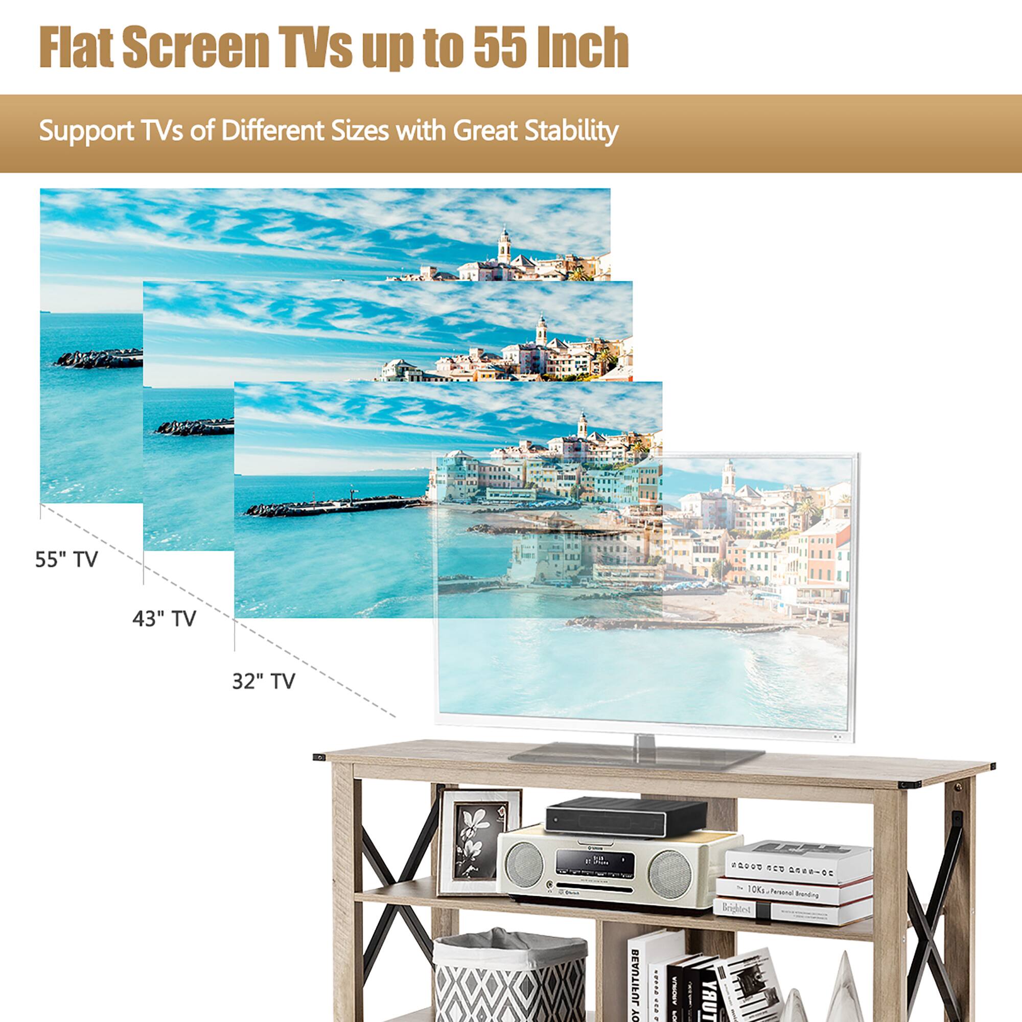 Flat Screen TVs up to 55 Inch Support TVs of Different Sizes with Great Stability  55" TV 43" TV 32" TV