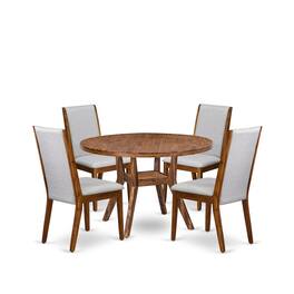 Luxe - 5-Pc Mid-Century Kitchen Set A Pedestal Table, 4 Grey Fabric Kitchen Chairs - Gray