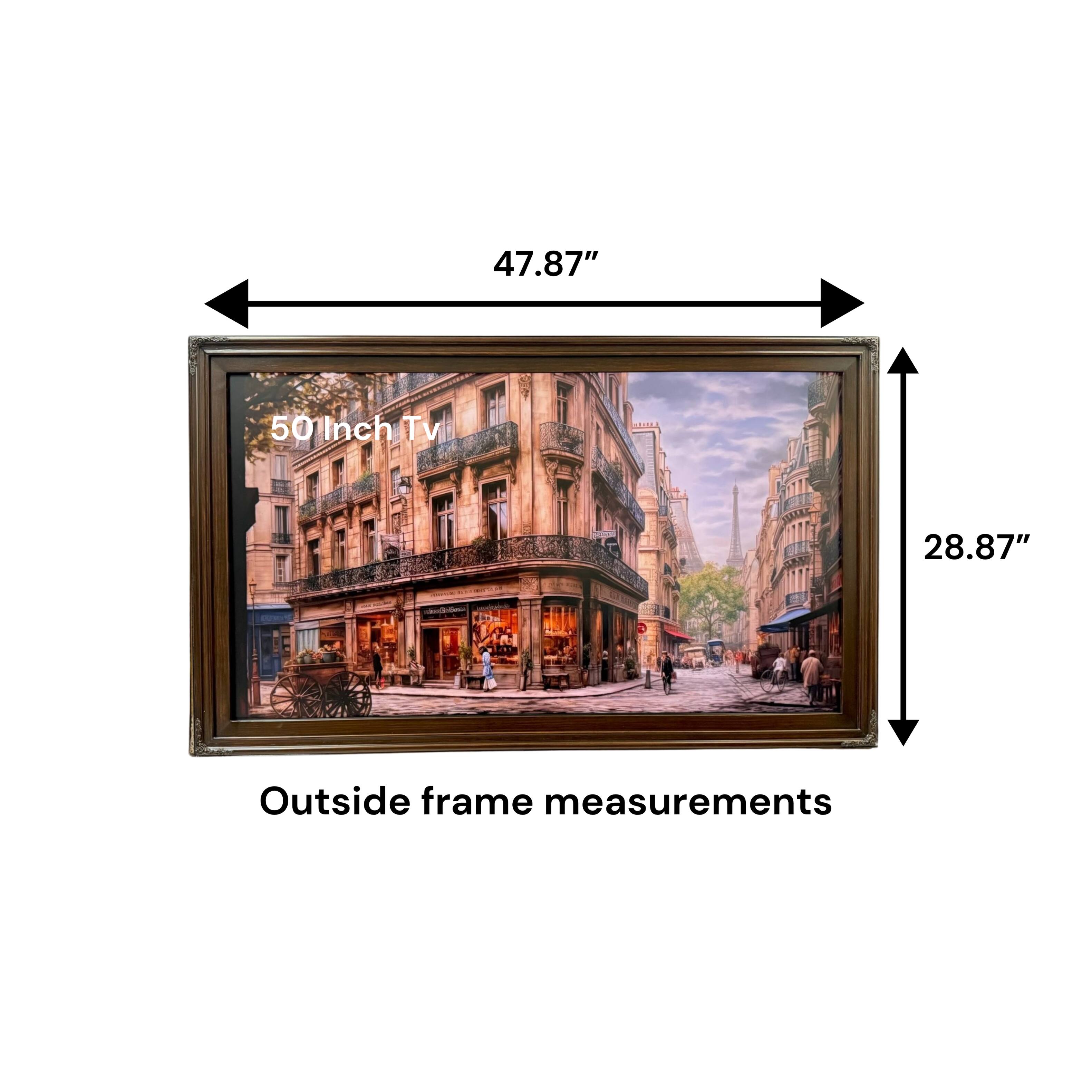 47.87"  
50 Inch Tv  
28.87"  
Outside frame measurements