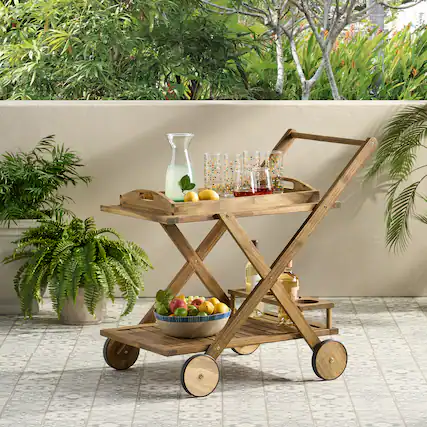 Front. Mondawe - Mobile Bar Cart with Acacia Wood Finish - Natural.