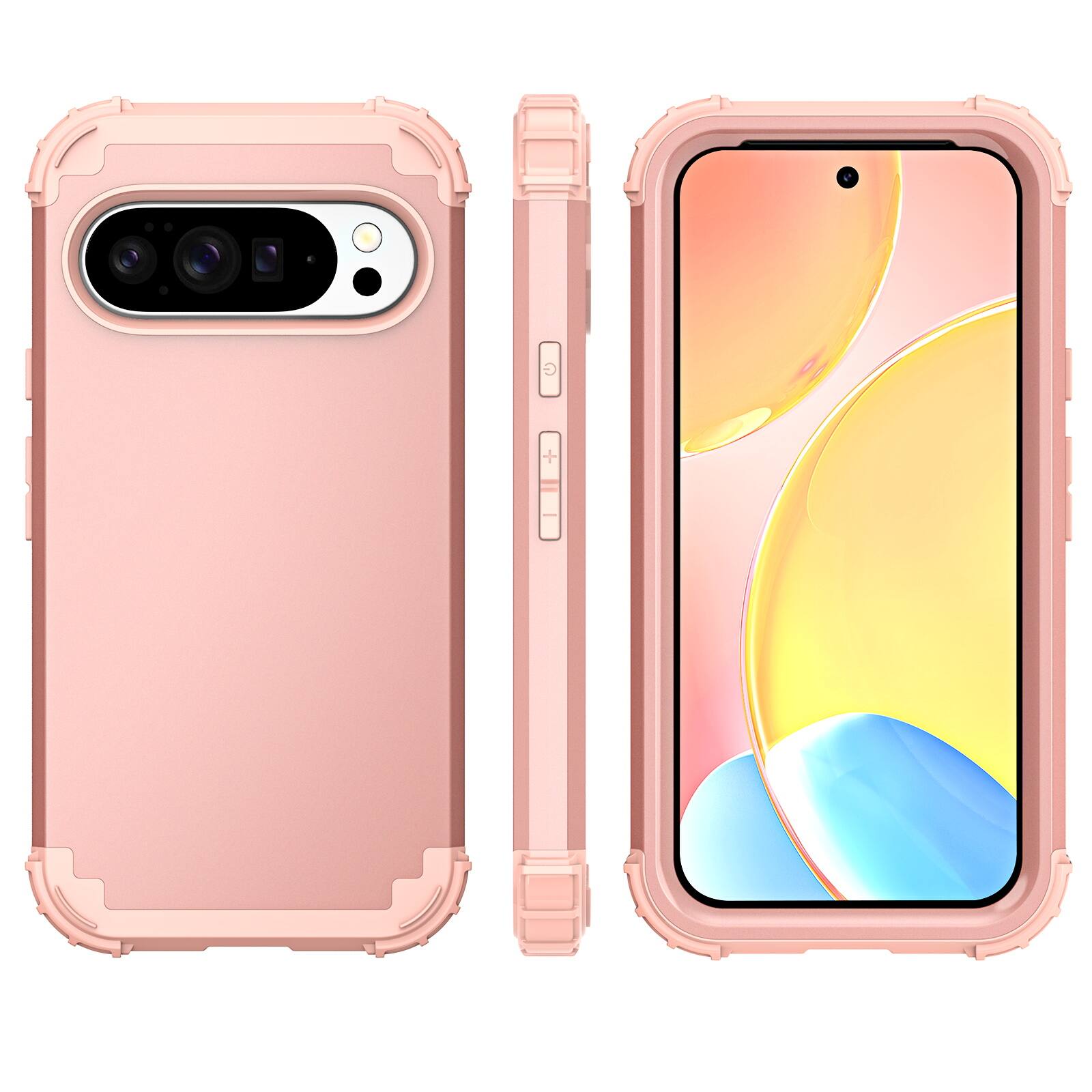 Alt View 1. Dteck - Rugged Case for Google Pixel 10 / 10 Pro,Shockproof Soft Silicone Bumper Hard PC Back Cover,3-Layers Protective Shell - Rosegold.