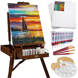 Best Choice Products - Art Easel for Painting, Portable Adjustable Tripod with 32-Piece Art Set - Walnut