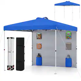 Costway - Pop up Canopy Tent with Sidewall, 6 Pockets, Instant Setup Commercial Gazebo - Blue