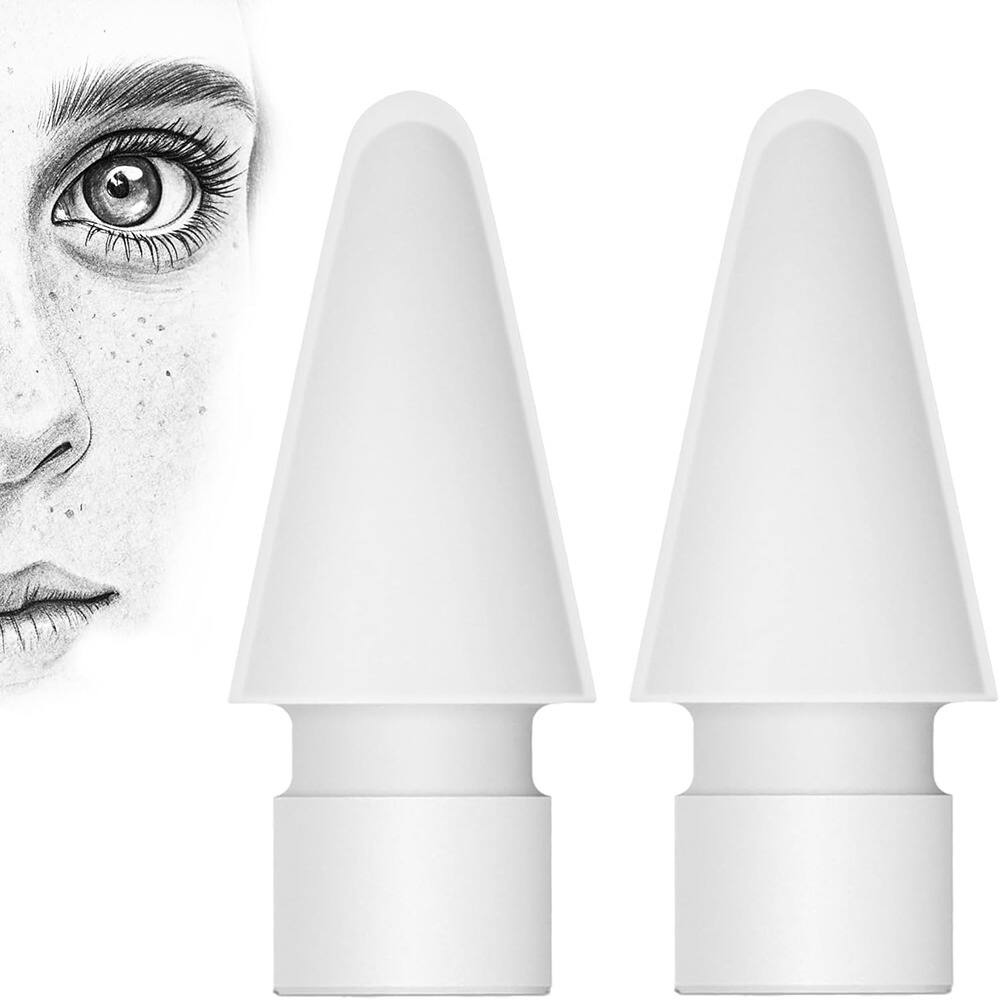 Front. RTMB - Two-piece silicone replacement tips for the Apple Pencil that are compatible - 2 Pack White.