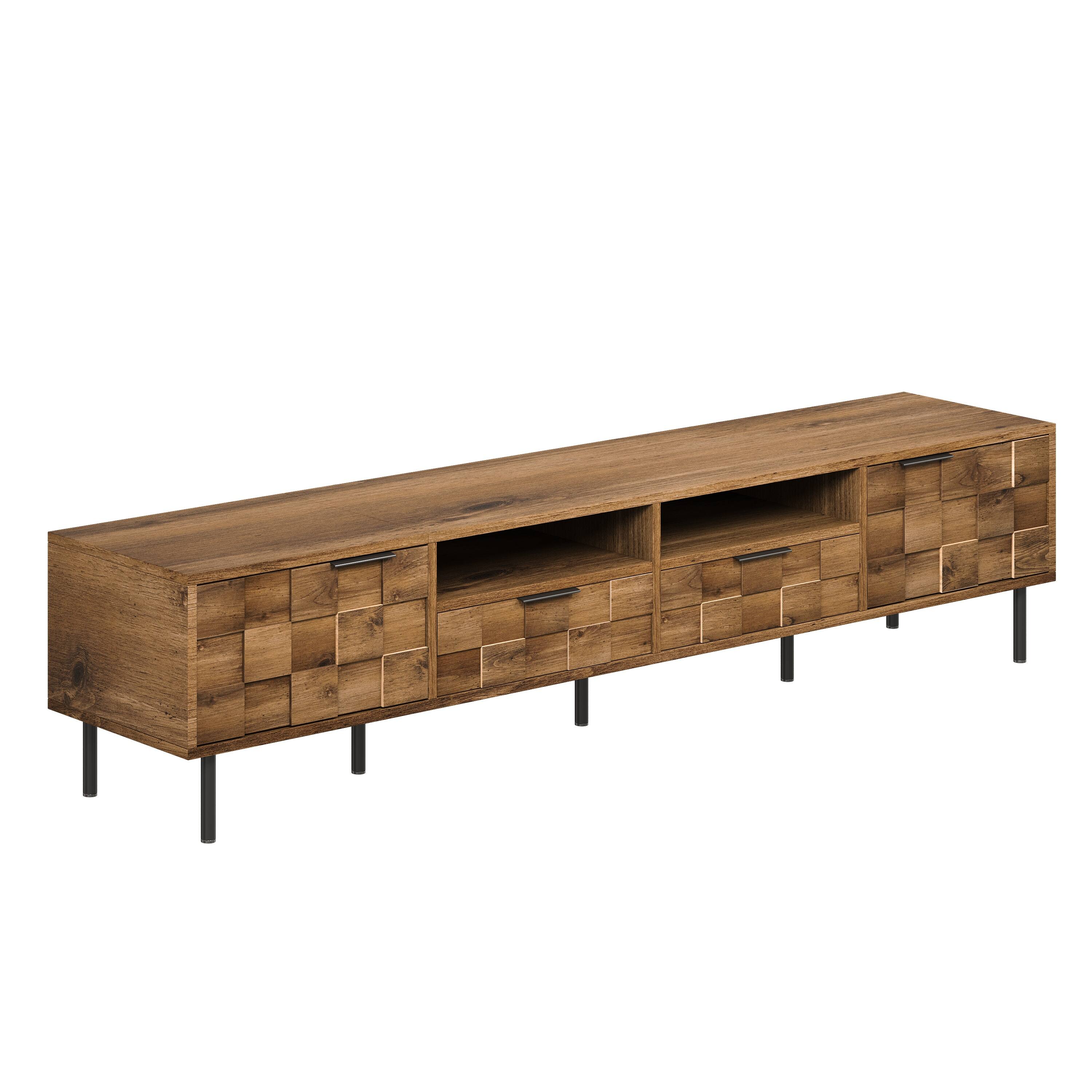 Left. Whisen - Mid Century TV Stand Media Console for TVs up to 85", with 2 Drawers and Storage for Living room,Home Theatre - Natural.