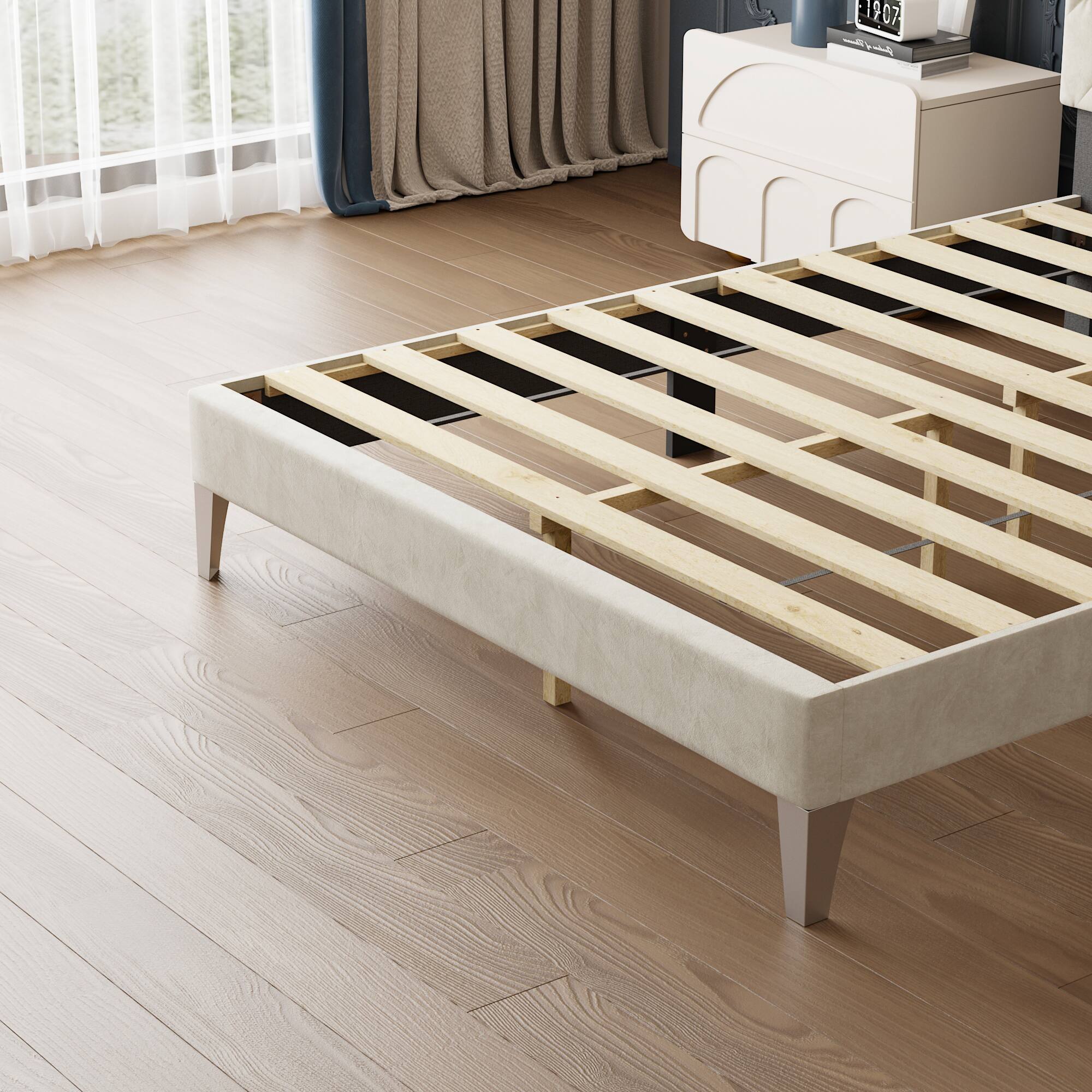 Alt View 1. Famapy - Famapy Upholstered Bed Frame - Tufted Headboard, Sturdy Slats, Modern Design - White.