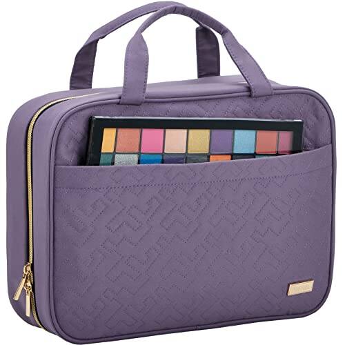 Fabibe - Travel Toiletry Bag For Women Portable Hanging Organizer Travel-sized Shampoo Conditioner Brushes Set Makeup Accessorie - Purple-Medium