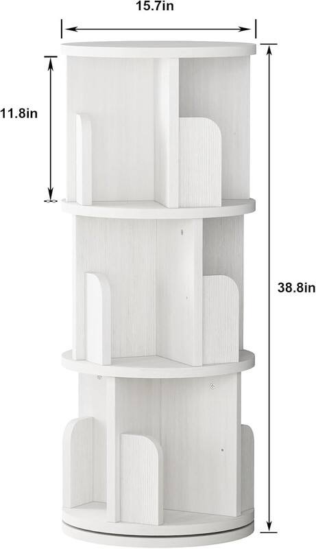 GARVEE - 3-Tier Rotating Bookshelf,360°Wood Bookcase Organizer, Space-Saving Standing Corner Shelf for Living Room - White