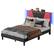 Front. Bestier - Full Size Bed Frame with LED Adjustable Storage headboard, PU Leather Upholstered Platform Bed - Black.