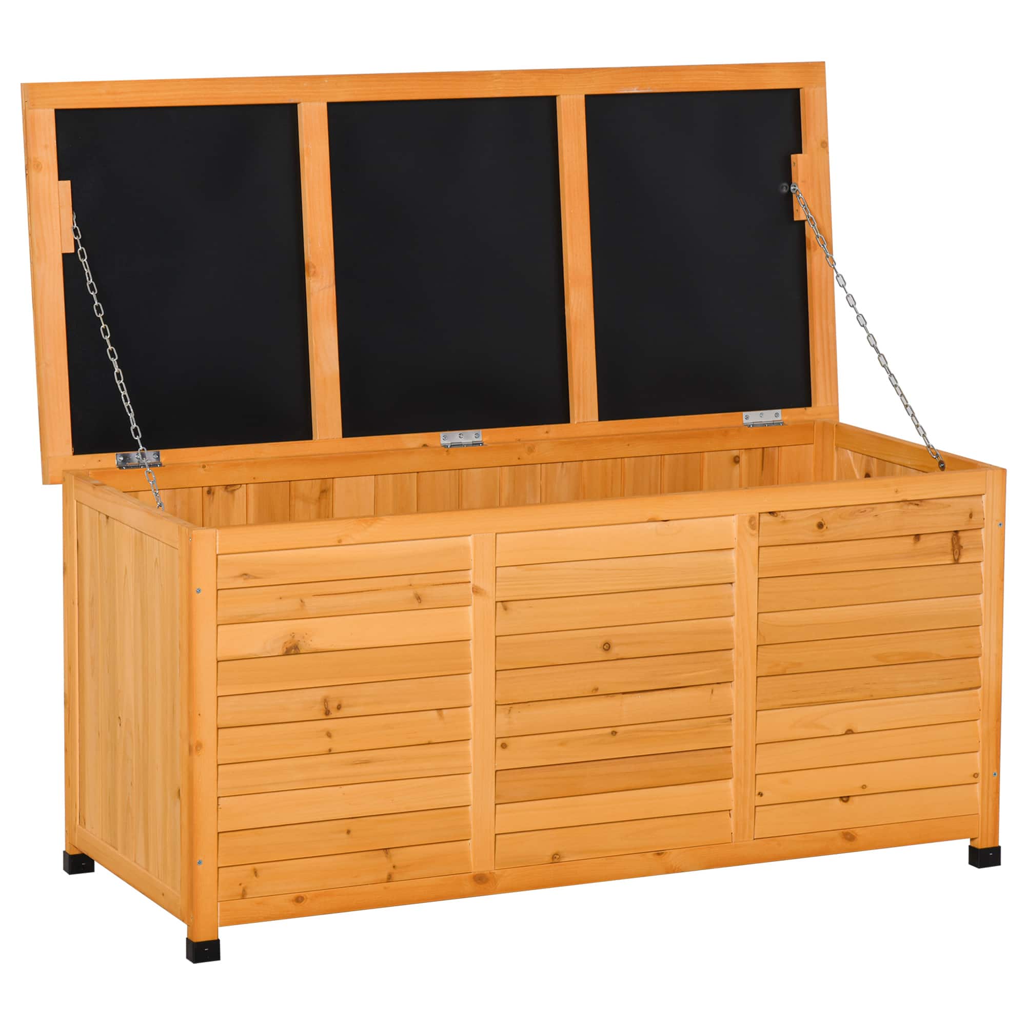 Outsunny - 75 Gallon Wooden Deck Box, Outdoor Storage Container with Aerating Gap & Weather-Fighting Finish