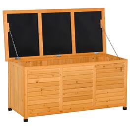 Outsunny - 75 Gallon Wooden Deck Box, Outdoor Storage Container with Aerating Gap & Weather-Fighting Finish