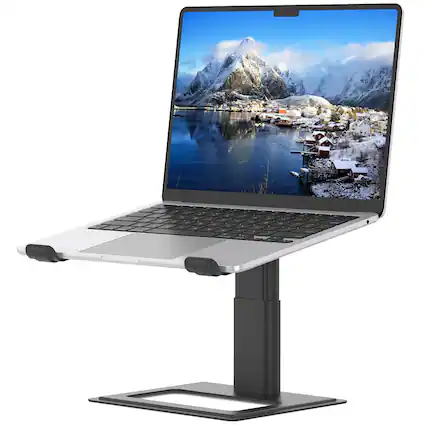 Front. HongFei - Adjustable Laptop Stand, Ergonomic Aluminum Riser for 10-17.3” Notebooks, Ventilated Metal Holder, Black - Black.