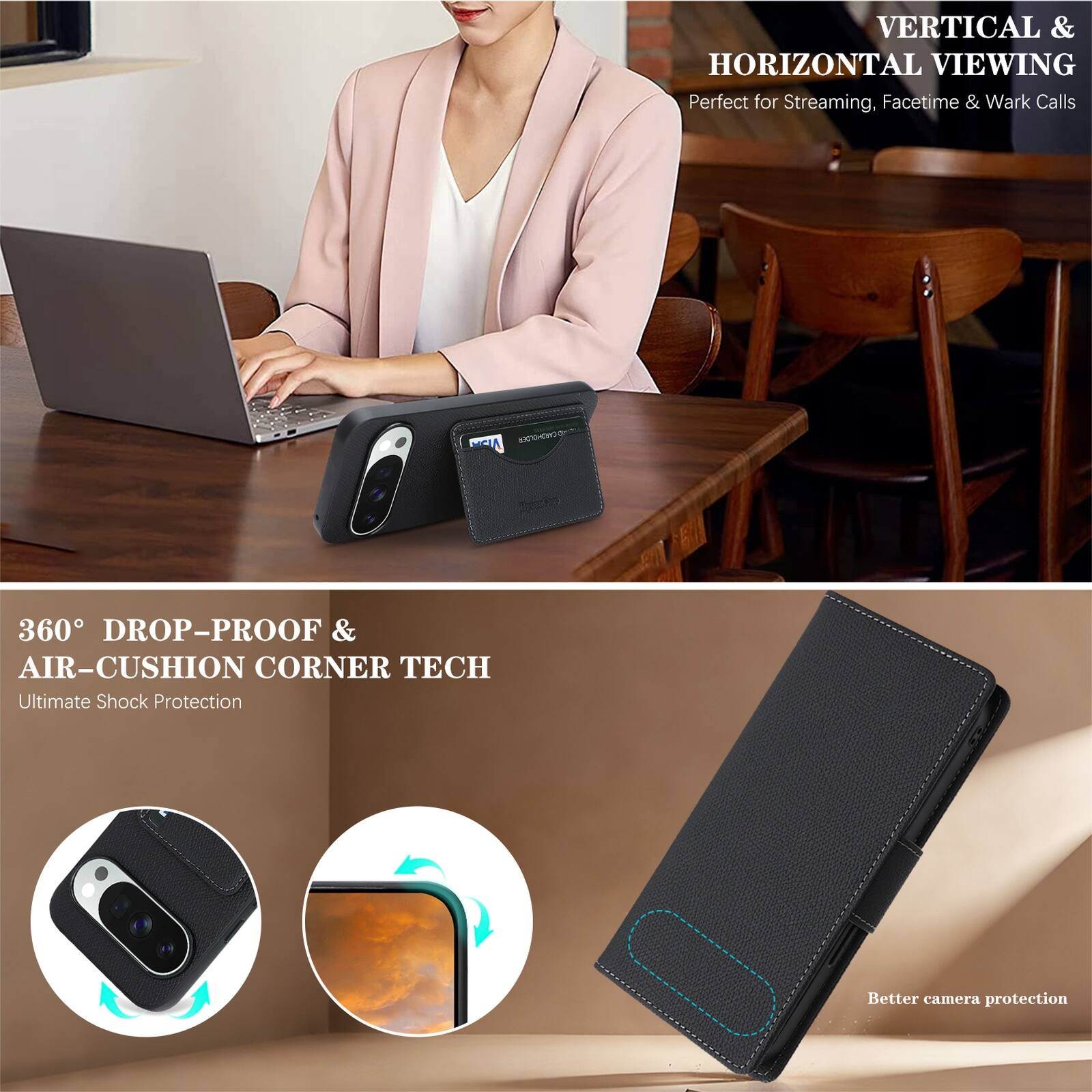 VERTICAL & HORIZONTAL VIEWING  
Perfect for Streaming, Facetime & Work Calls  

360° DROP-PROOF & AIR-CUSHION CORNER TECH  
Ultimate Shock Protection  

Better camera protection