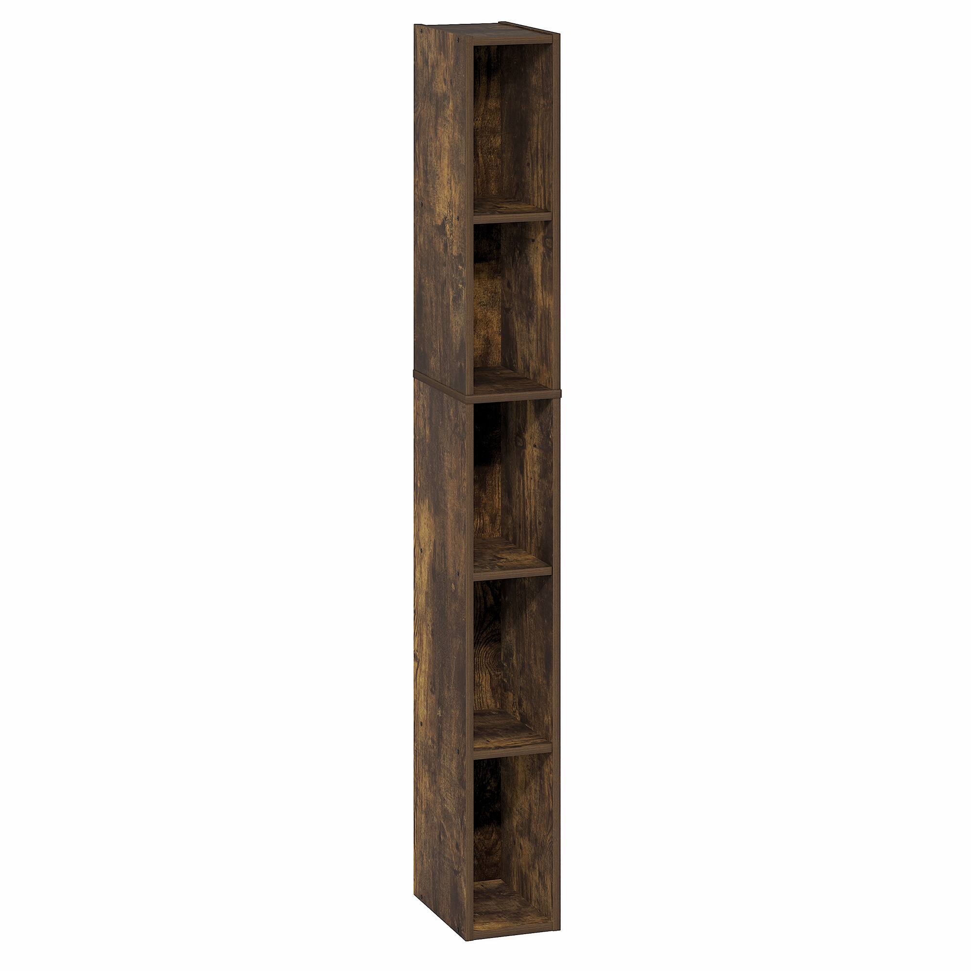Alt View 5. Furinno - FULDA Book Shelf, 5-Tier Tall Narrow Bookshelf, Standing Bookcase with 6-In Width Storage Shelf, 9.3 x 5.9 x 51.9 - Amber Pine.