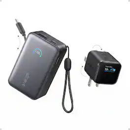 Nano Power Bank (10K, 45W, Built-In USB-C Cable) + Anker Nano Charger (45W, Smart Display, 180° Foldable)