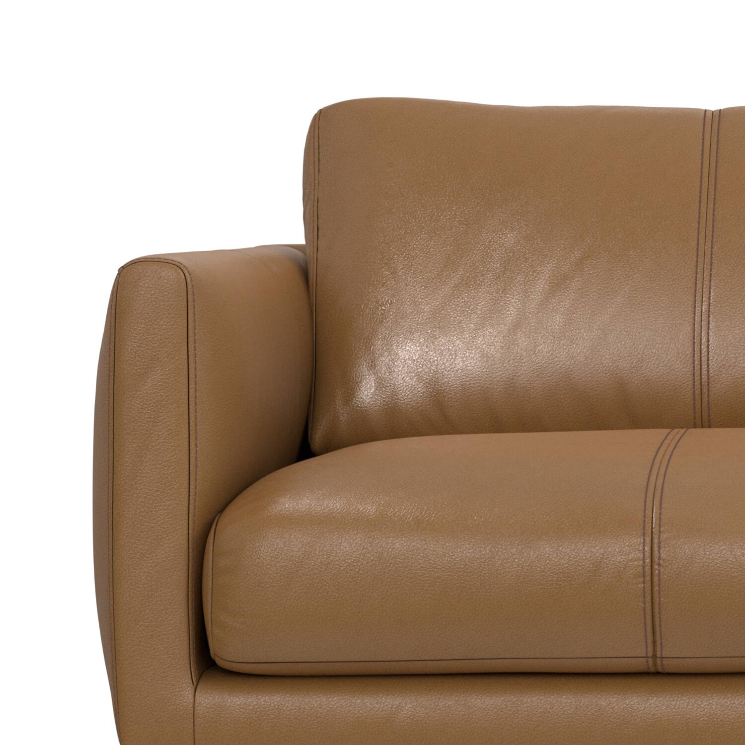 Alt View 4. Simpli Home - Stevens Modern, Mid - Century 81 inch Wide Sofa in Butternut Brown Genuine Leather - Butternut Brown.