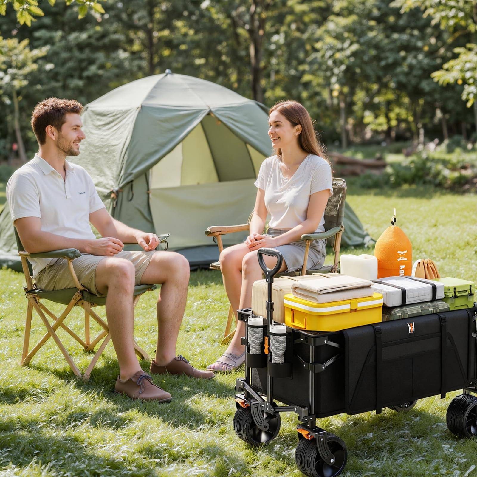 Alt View 4. JETRANSPORT - Big Wheels Collapsible Wagon Cart Foldable Heavy Duty Beach With Silent All-terrain Folding Utility - Carbon Black.