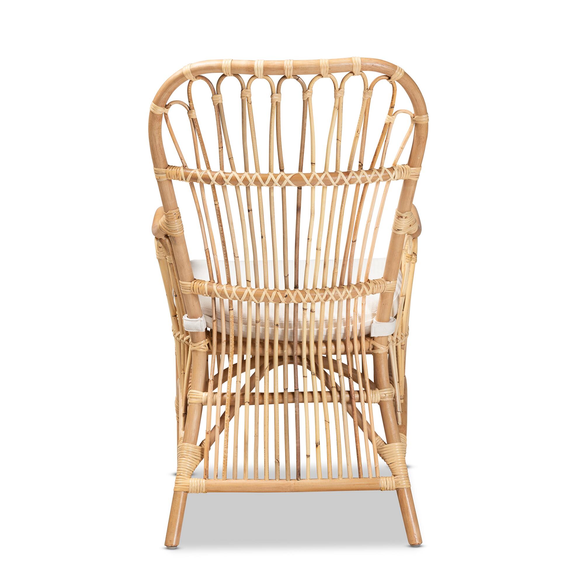 Back. bali & pari - Aya Modern and Contemporary Natural Finished Rattan Armchair - Natural/White.
