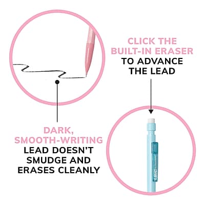 - CLICK THE BUILT-IN ERASER TO ADVANCE THE LEAD
- DARK, SMOOTH-WRITING LEAD DOESN'T SMUDGE AND ERASES CLEANLY
