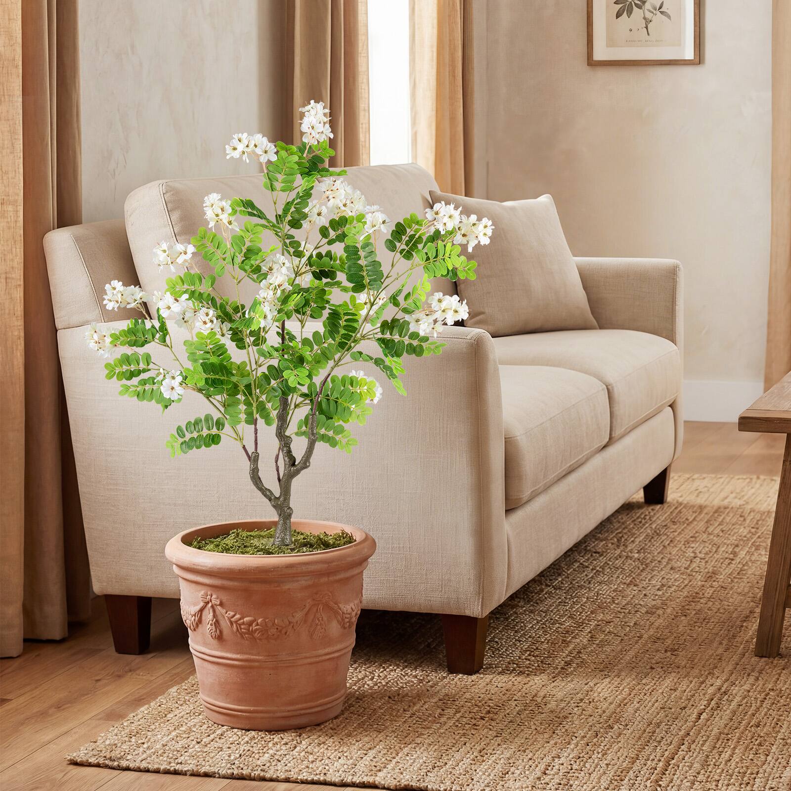 Alt View 4. Gymax - Gymax 2 Pack Artificial Locust Flower Trees w/Ground Spikes Sophora Japonica Blossoms White & Green - White.