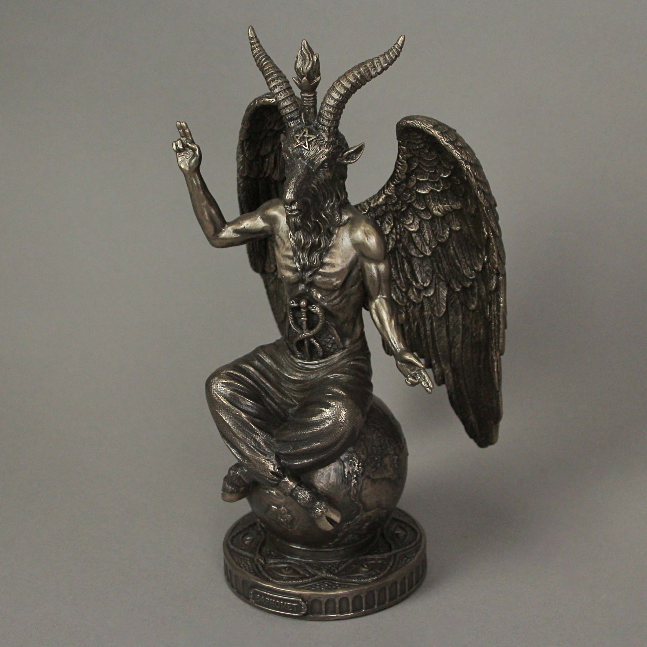Alt View 1. Veronese Design - Baphomet Sabbatic Goat Idol Sitting On Globe Statue Satanic Occultic Altar Sculpture - Bronze.