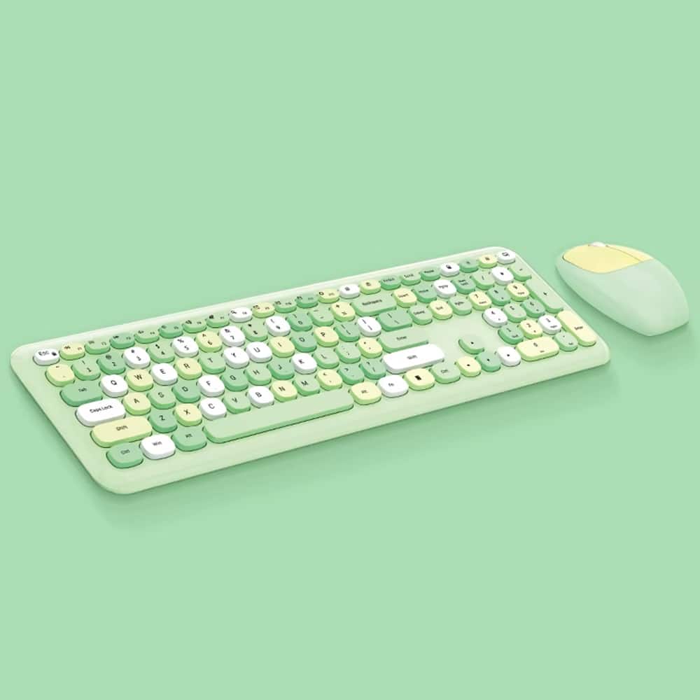 PRIMEPLUS - Keyboard Mouse Combo Wireless 2.4G Mixed Color 110 Key Keyboard Mouse Set with Round Punk Keycaps - Green