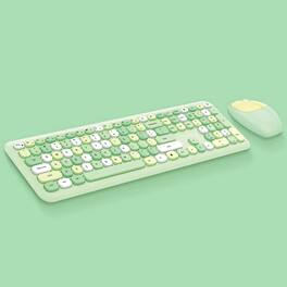 PRIMEPLUS - Keyboard Mouse Combo Wireless 2.4G Mixed Color 110 Key Keyboard Mouse Set with Round Punk Keycaps - Green