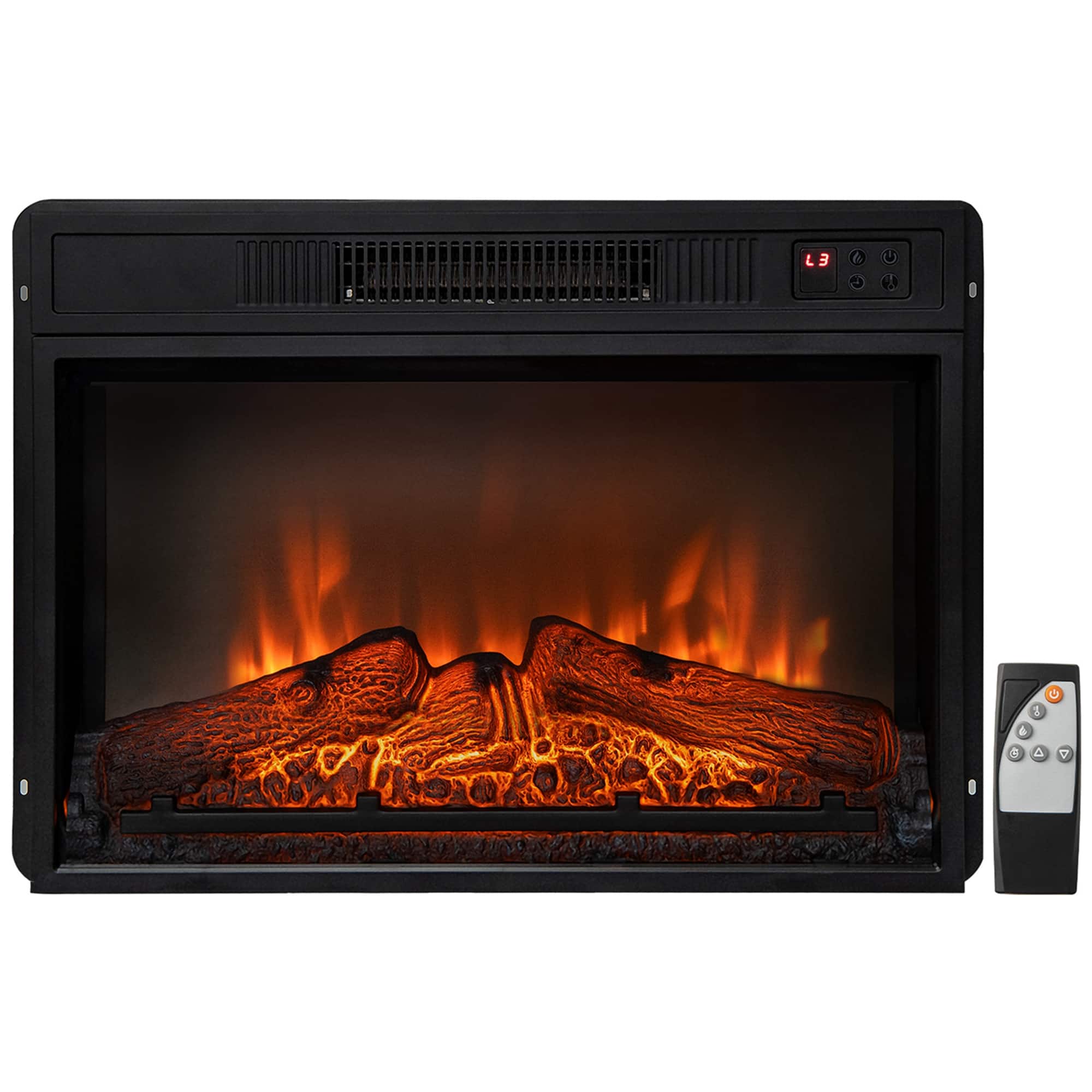 Front. Costway - Costway 23" Electric Fireplace Insert Heater w/ Log Flame Effects Remote Control 1400W - Black.