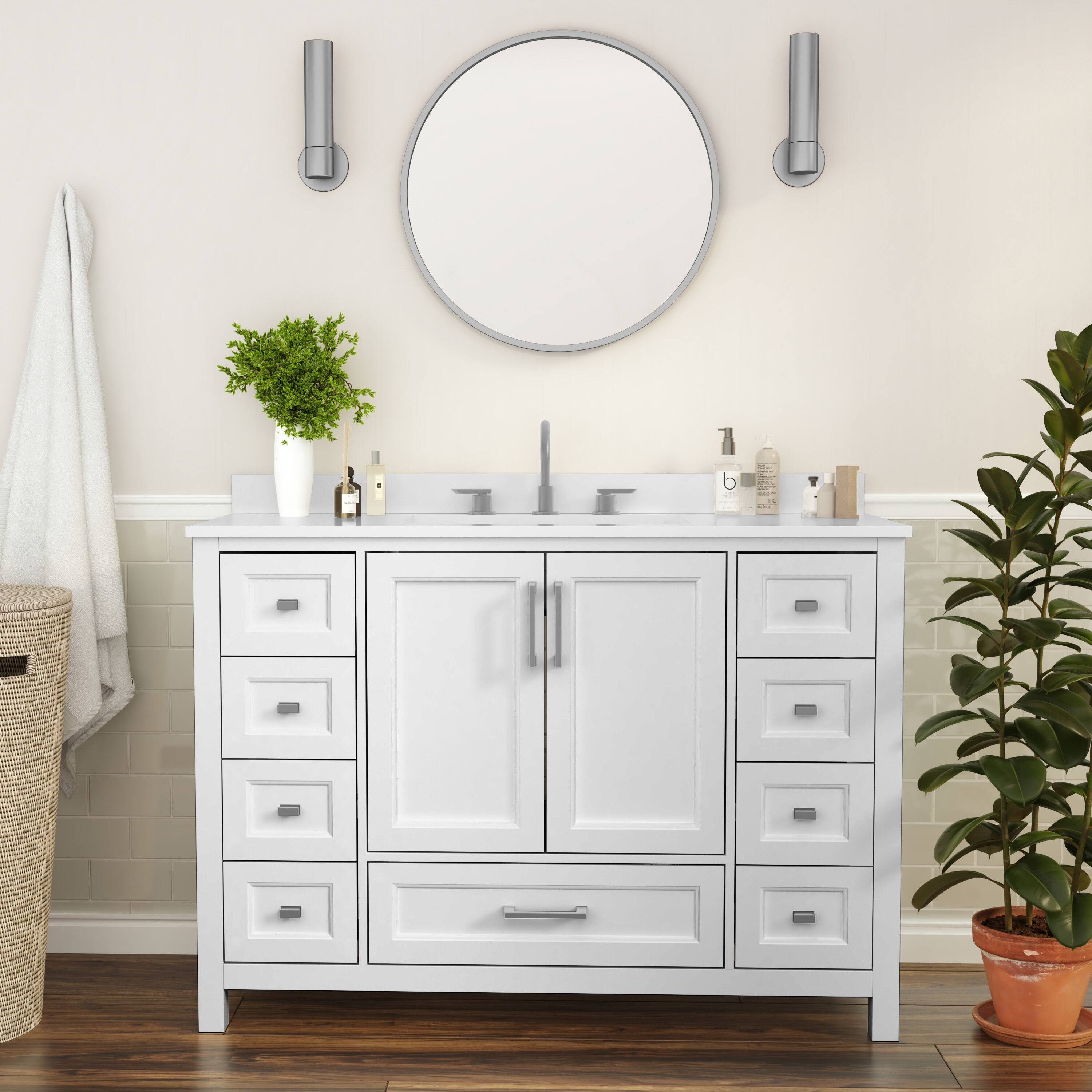 Alt View 1. Flash Furniture - Vega 48 Inch Bathroom Vanity with Sink, Storage Cabinet with Soft Close Doors, and 9 Drawers, Carrara Marble Finish Coun - White.
