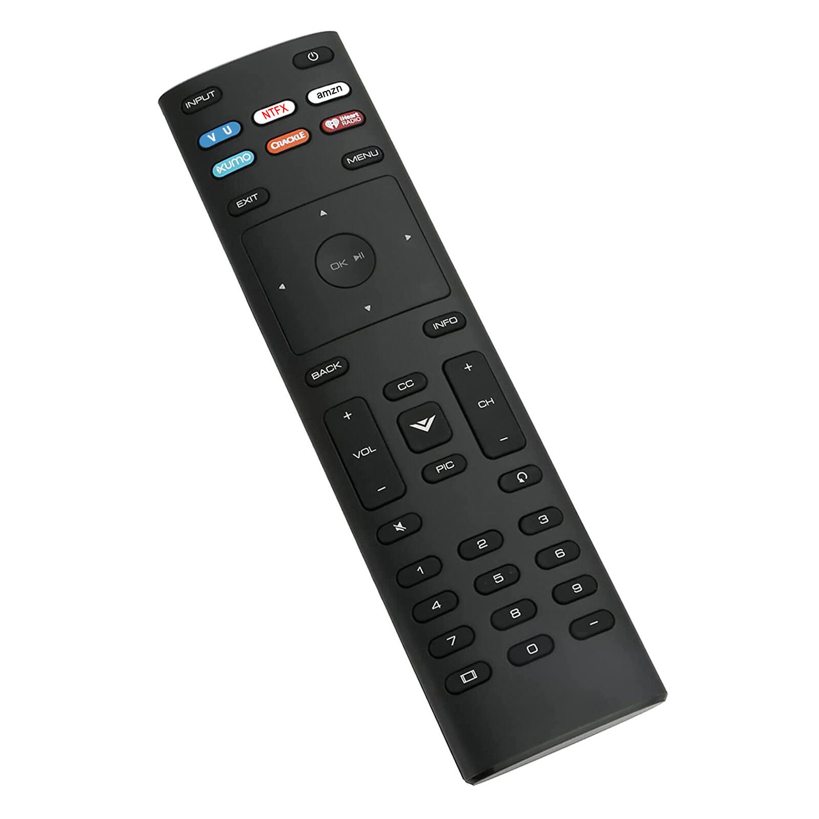 INPUT amzn NTFX itha U  V CHACKLE KuMo MENU EXIT l OK INFO BACK + CC + CH VOL - PIC - G x 1 4 7 3 2 6 5 B 8 - O

Corrected:
INPUT amzn NTFX itha U V CHACKLE KuMo MENU EXIT l OK INFO BACK + CC + CH VOL - PIC - G x 1 4 7 3 2 6 5 B 8 - O