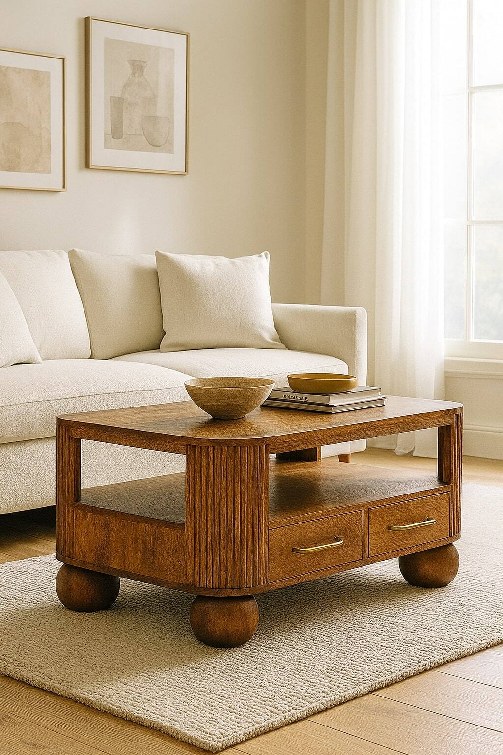 Alt View 6. Artisan Furniture - Artisan Furniture Solid Wood Briarwood Fluted Coffee Table, 2 Drawers, Brown - Brown.