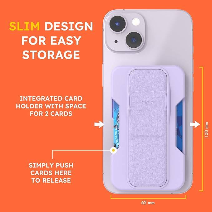 SLIM DESIGN FOR EASY STORAGE

INTEGRATED CARD HOLDER WITH SPACE FOR 2 CARDS

SIMPLY PUSH CARDS HERE TO RELEASE

100 mm

62 mm