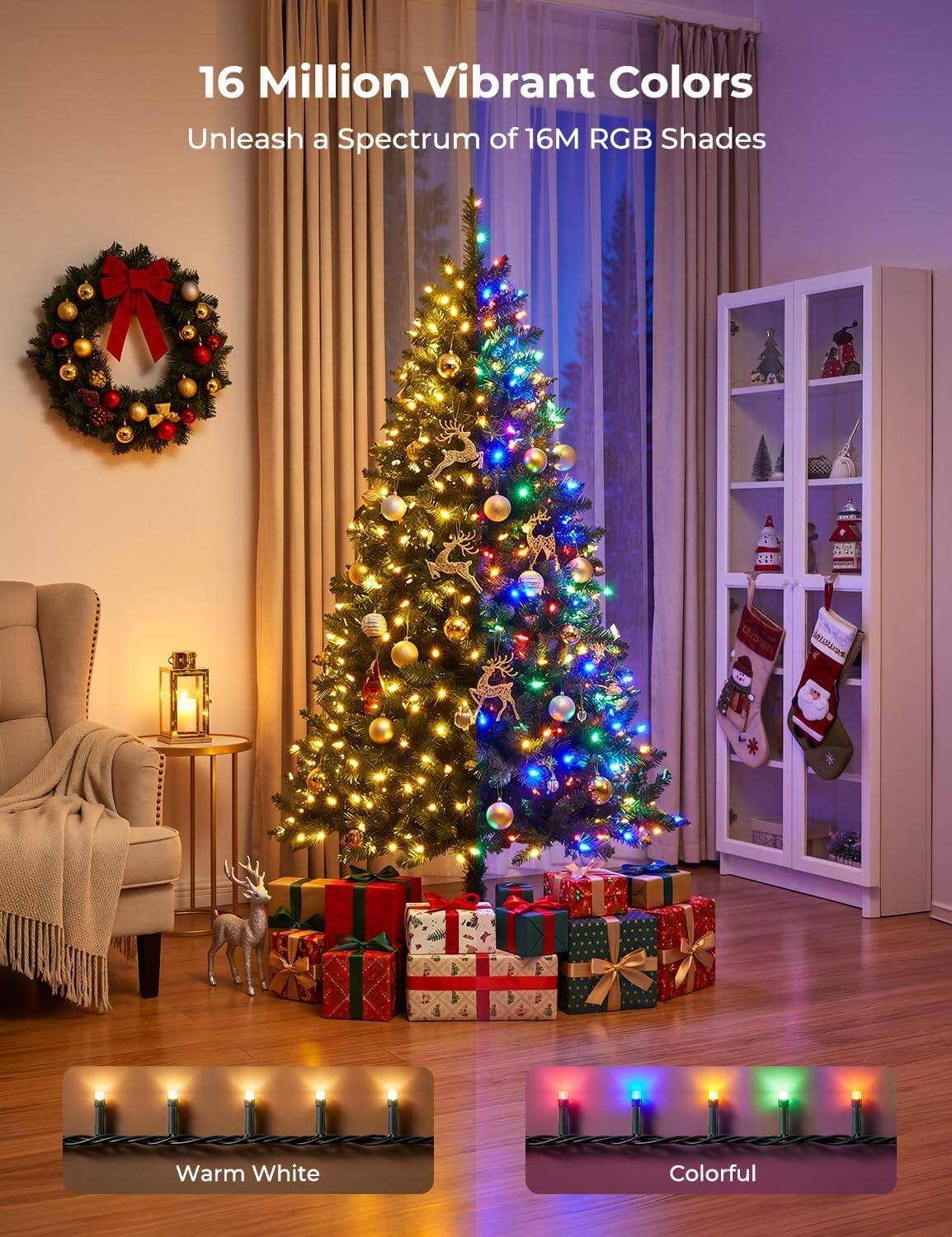 16 Million Vibrant Colors  
Unleash a Spectrum of 16M RGB Shades

Warm White  
Colorful