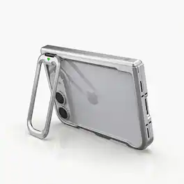 Dteck - Case For iPhone Duo, Rugged Heavy Duty Aluminum Metal Frame Bumper with Foldable Camera Lens Kickstand Hinge Protection - Silver