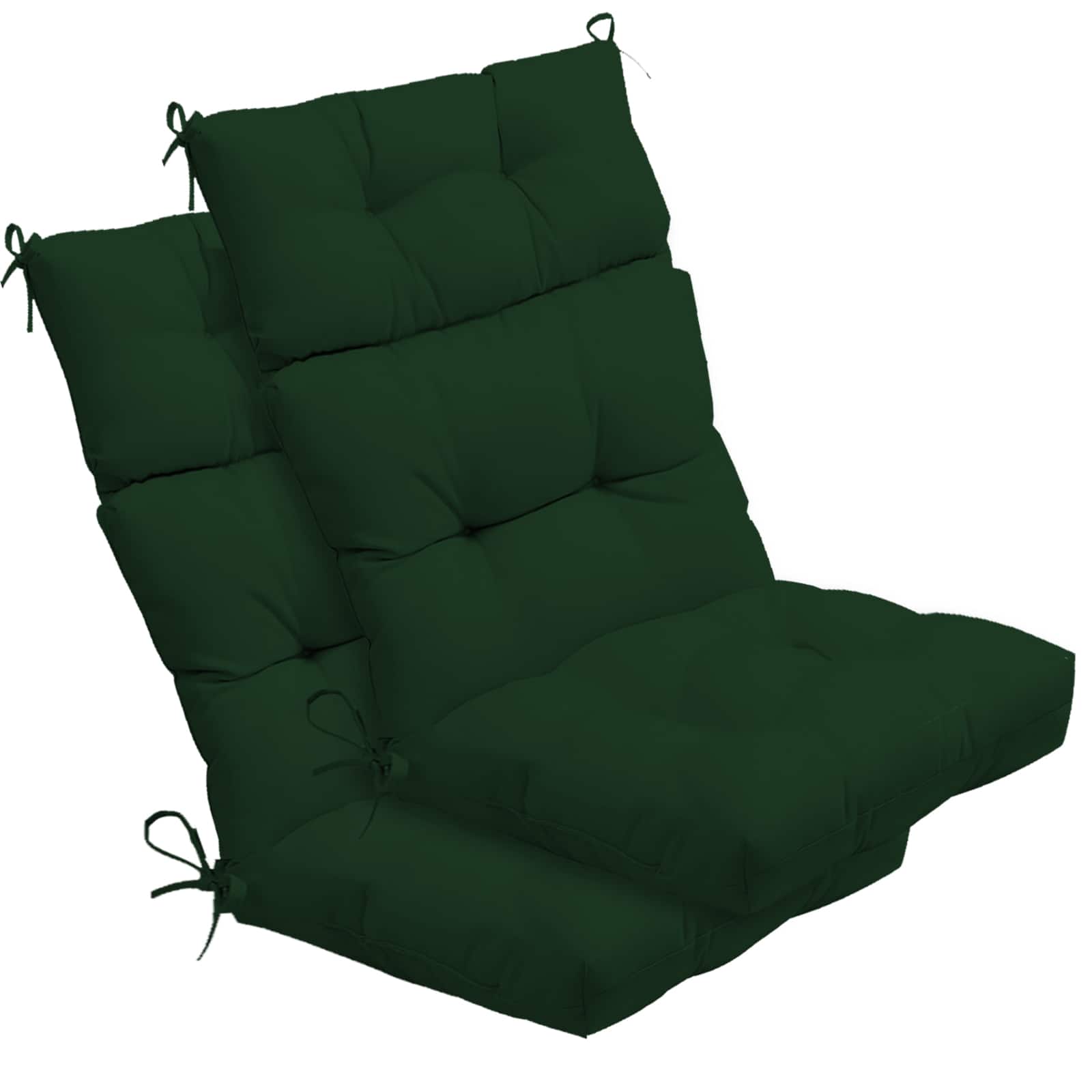 Chateau Abodes - 2-Pack Outdoor High Back Chair Cushions, 44"x22"x4" Fade-Resistant Waterproof Tufted Pads with Ties - Dark Green
