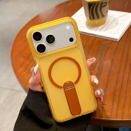 Dteck - Shockproof Frosted Case for Apple iPhone 17 Pro with Aluminum Kickstand, Magnetic TPU Phone Cover, Anti Slip Side Grip - Yellow