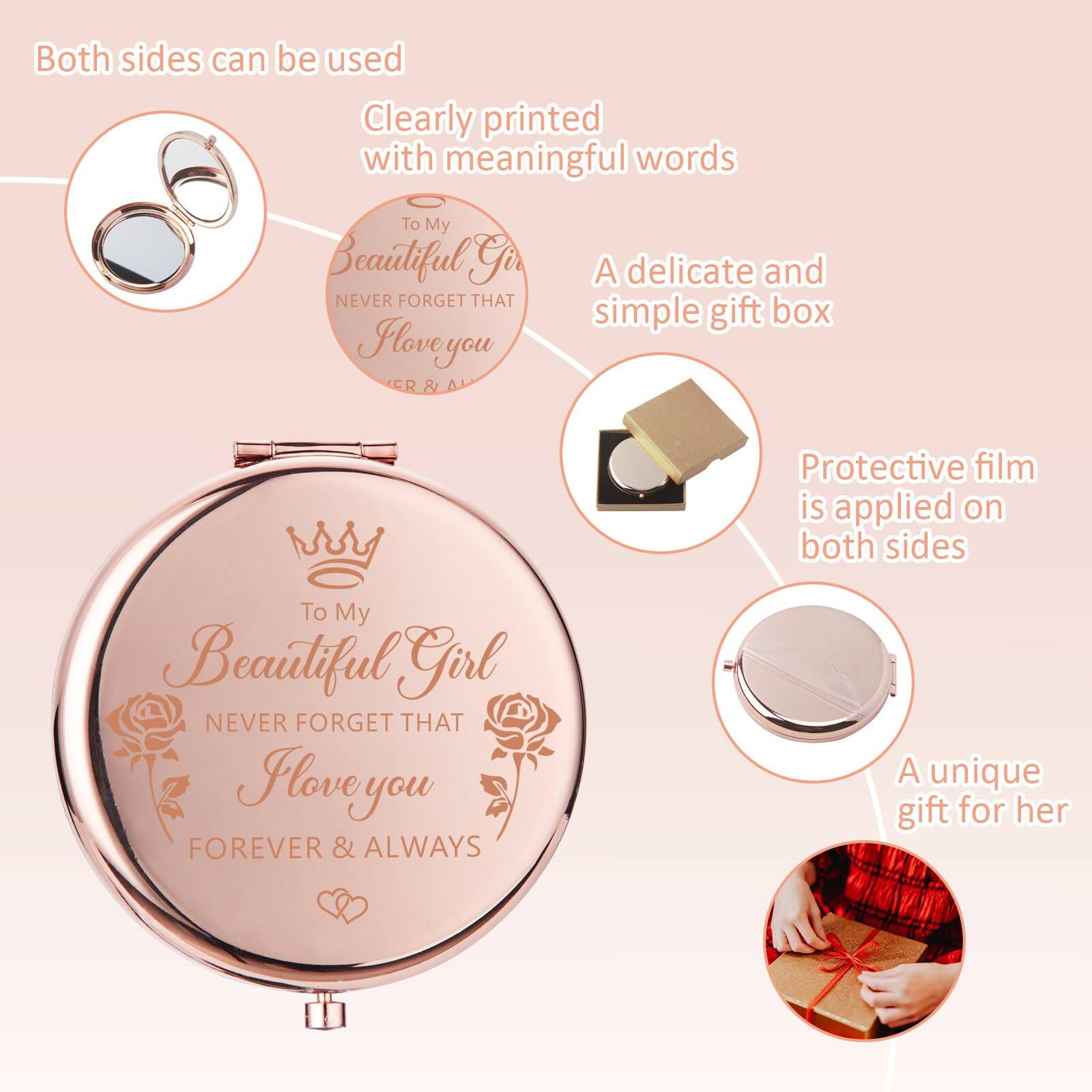 Both sides can be used  
Clearly printed with meaningful words  
A delicate and simple gift box  
Protective film is applied on both sides  
A unique gift for her  

To My Beautiful Girl  
NEVER FORGET THAT  
I love you  
FOREVER & ALWAYS