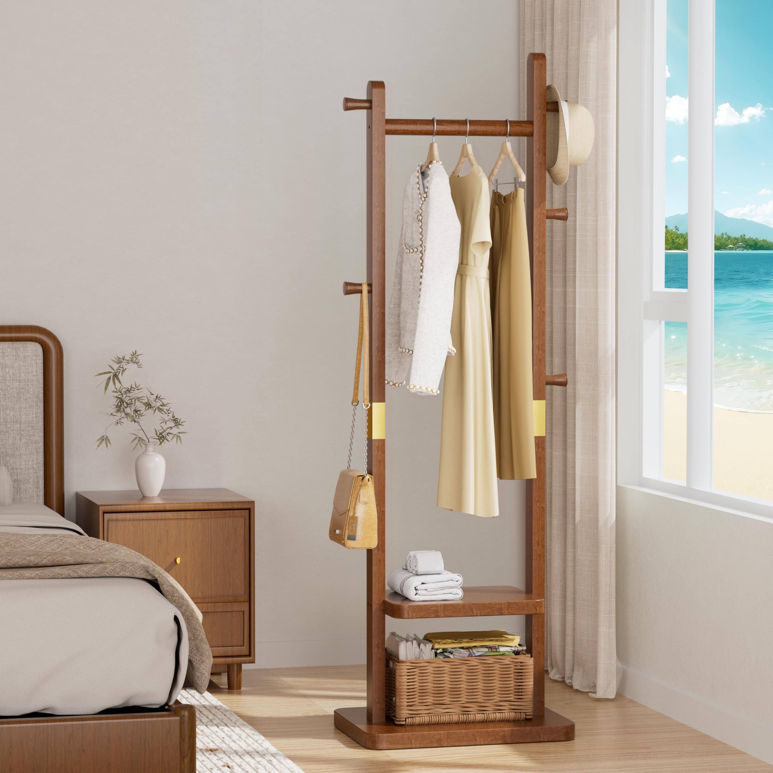 Hirose Alice - Solid Wood Coat Rack Clothes Rack Coat Rack Freestanding with Shelves and Heavy Duty Coat Tree for Entryway - L